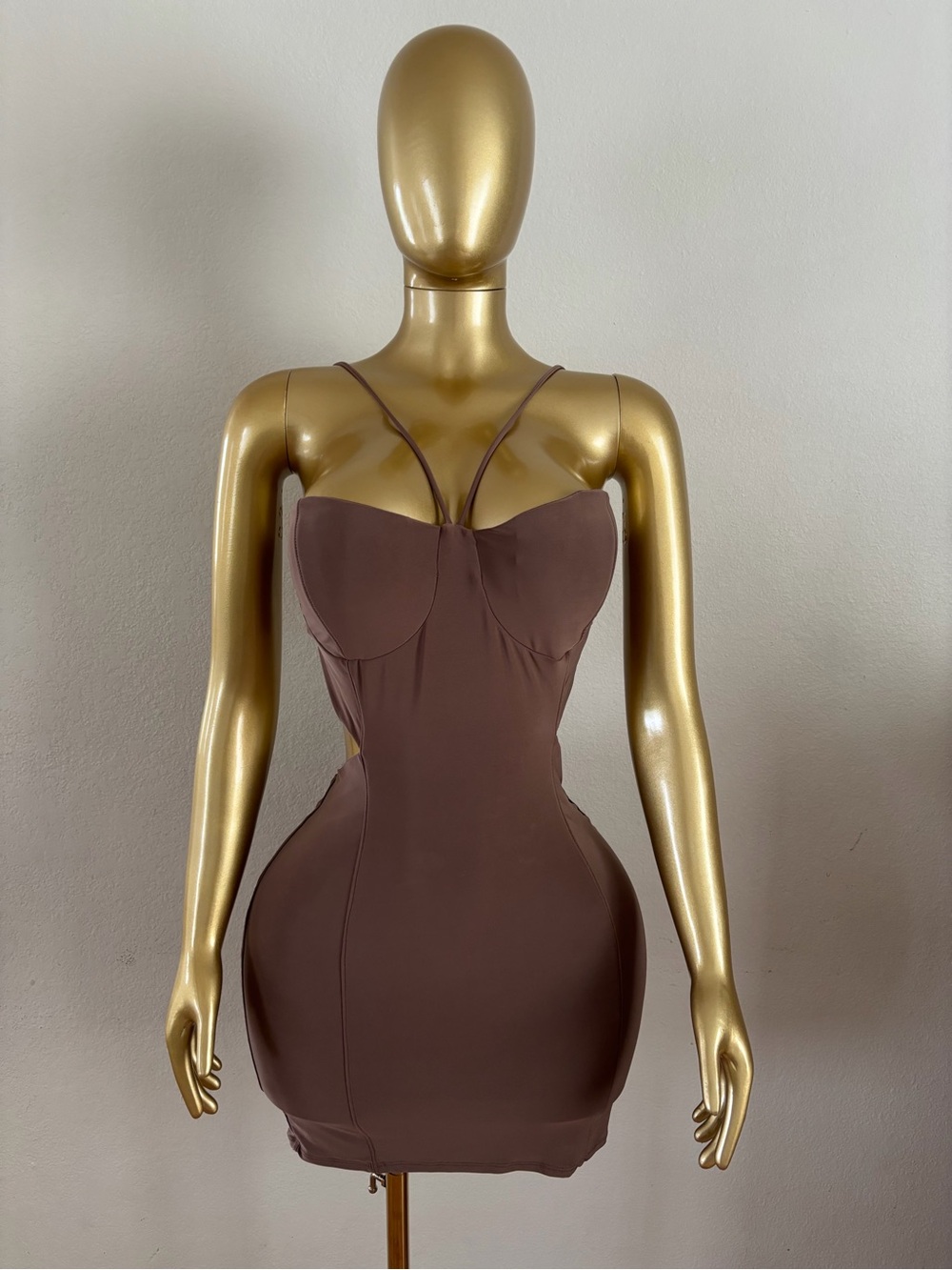 Brown Strappy Bodycon Mini Dress